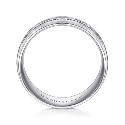 14K White Gold 8mm - Engraved Men's Wedding Band in Satin Finish