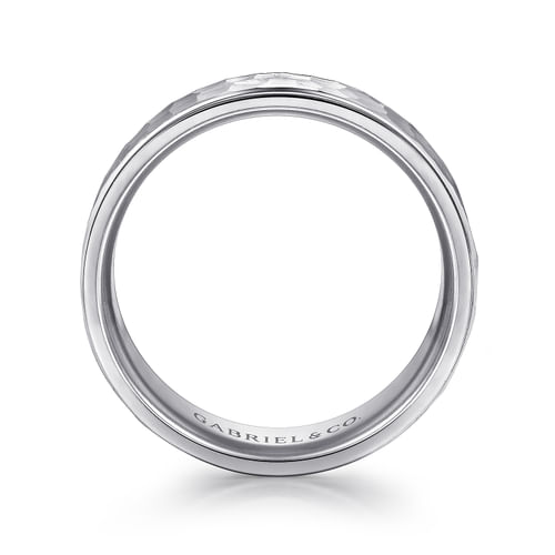14K White Gold 8mm - Hammered Men's Wedding Band