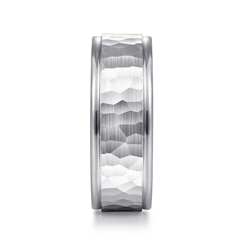 14K White Gold 8mm - Hammered Men's Wedding Band