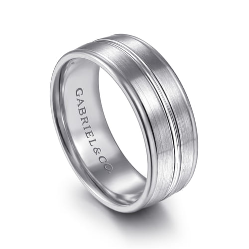 14K White Gold 8mm - Men's Wedding Band in Satin Finish