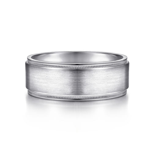 14K White Gold 8mm - Men's Wedding Band in Satin Finish 14K White Gold 8mm - Men's Wedding Band in Satin Finish