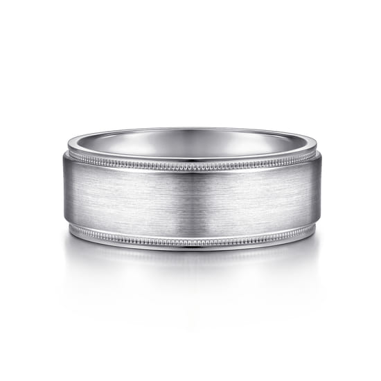 Gabriel - 14K White Gold 8mm - Men's Wedding Band in Satin Finish Gabriel - 14K White Gold 8mm - Men's Wedding Band in Satin Finish