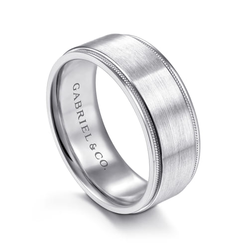 14K White Gold 8mm - Men's Wedding Band in Satin Finish 14K White Gold 8mm - Men's Wedding Band in Satin Finish