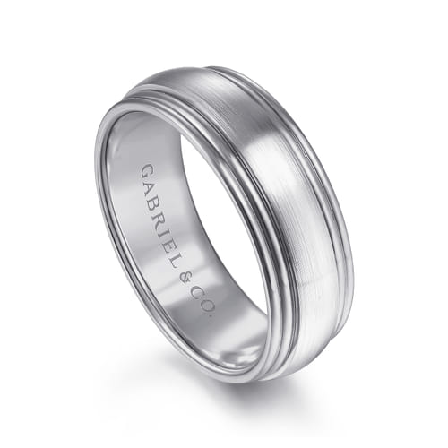 14K White Gold 8mm - Men's Wedding Band in Satin Finish 14K White Gold 8mm - Men's Wedding Band in Satin Finish