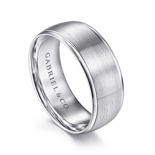 14K White Gold 8mm - Men's Wedding Band in Satin Finish