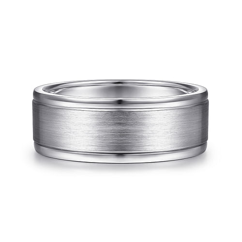 14K White Gold 8mm - Men's Wedding Band in Satin Finish