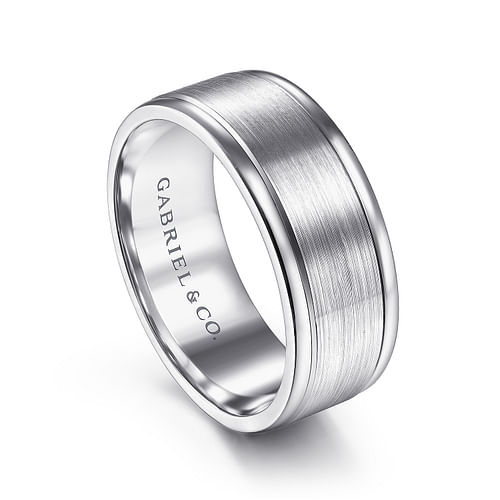 14K White Gold 8mm - Men's Wedding Band in Satin Finish