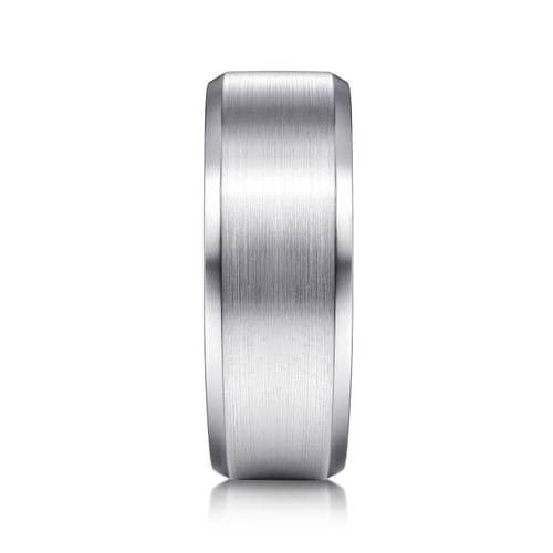 14K White Gold 8mm - Satin Finish Men's Wedding Band with Beveled Edge