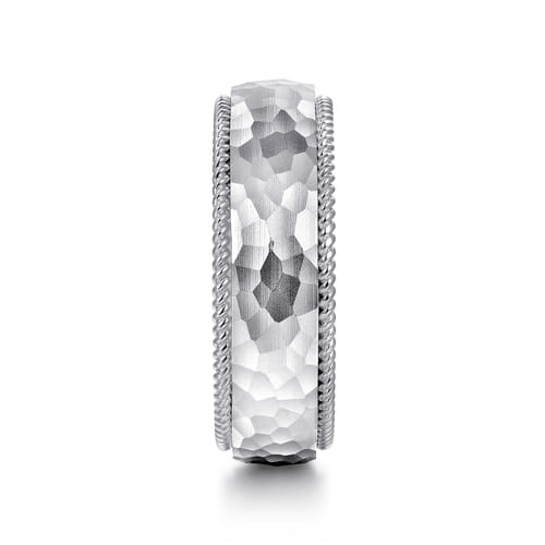 14K White Gold 8mm Mens Wedding Band in Hammer Finish