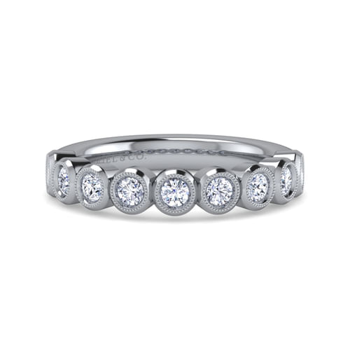 14K White Gold 9 Stone Bezel Set Diamond Anniversary Band