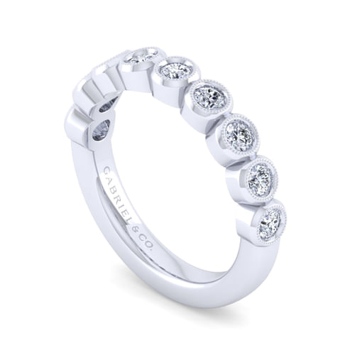 14K White Gold 9 Stone Bezel Set Diamond Anniversary Band