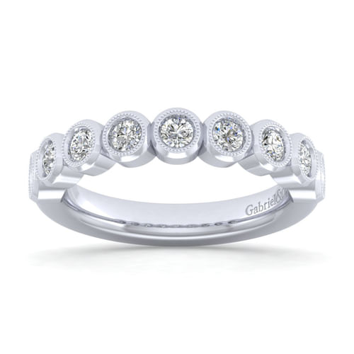 14K White Gold 9 Stone Bezel Set Diamond Anniversary Band