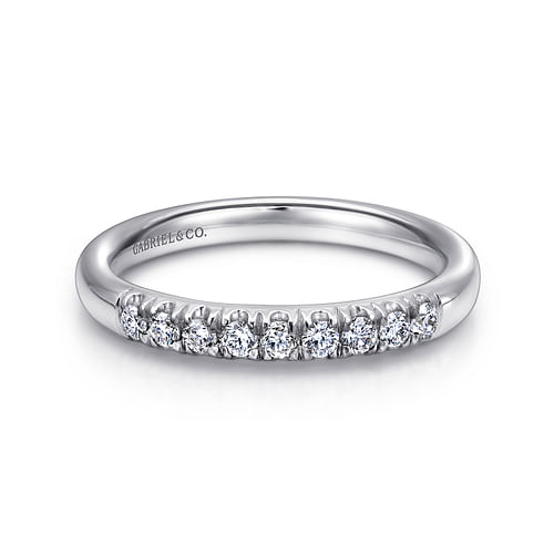 14K White Gold 9 Stone French Pavé Diamond Wedding Band