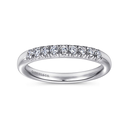 14K White Gold 9 Stone French Pavé Diamond Wedding Band