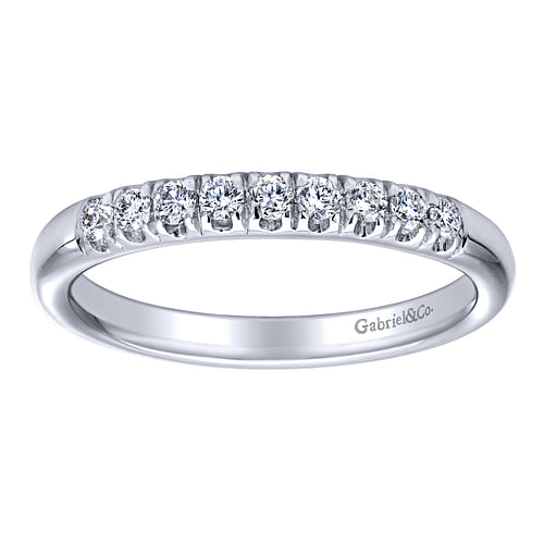 14K White Gold 9 Stone French Pavé Diamond Wedding Band