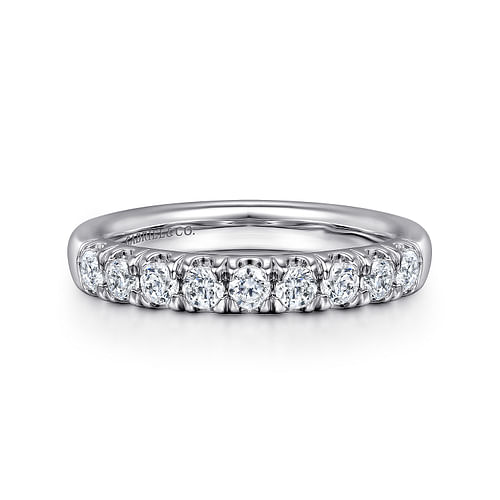 14K White Gold 9 Stone French Pavé Diamond Wedding Band