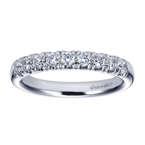14K White Gold 9 Stone French Pavé Diamond Wedding Band