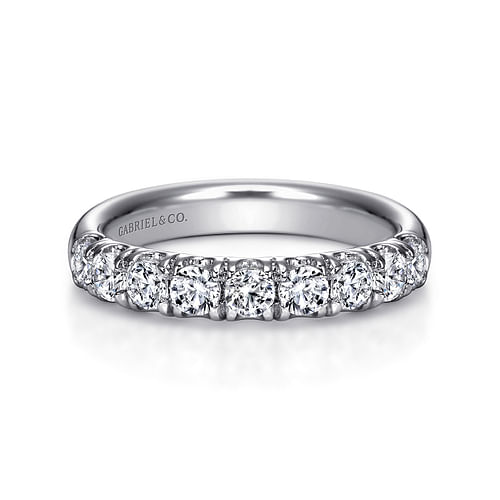 14K White Gold 9 Stone French Pavé Diamond Wedding Band