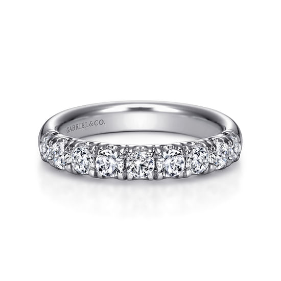 Gabriel - 14K White Gold 9 Stone French Pavé Diamond Wedding Band