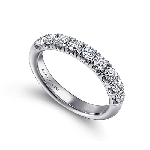 14K White Gold 9 Stone French Pavé Diamond Wedding Band