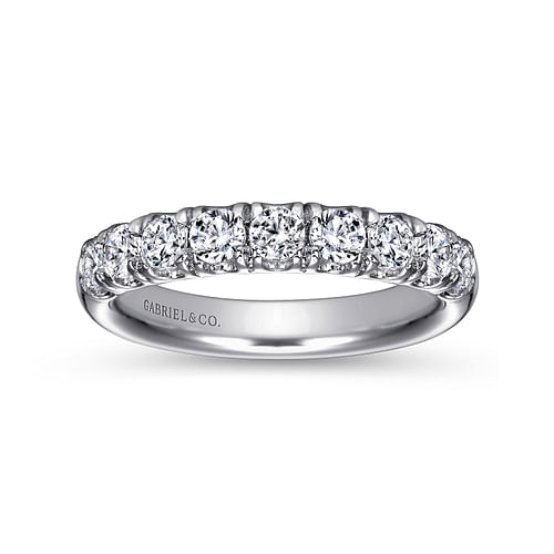 14K White Gold 9 Stone French Pavé Diamond Wedding Band
