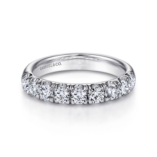 14K White Gold 9 Stone French Pavé Diamond Wedding Band