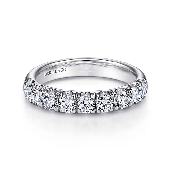 Gabriel - 14K White Gold 9 Stone French Pavé Diamond Wedding Band