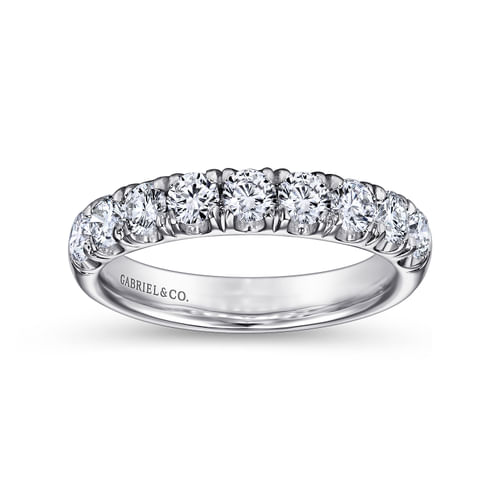 14K White Gold 9 Stone French Pavé Diamond Wedding Band