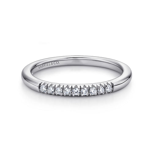 14K White Gold 9 Stone French Pavé Set Diamond Wedding Band