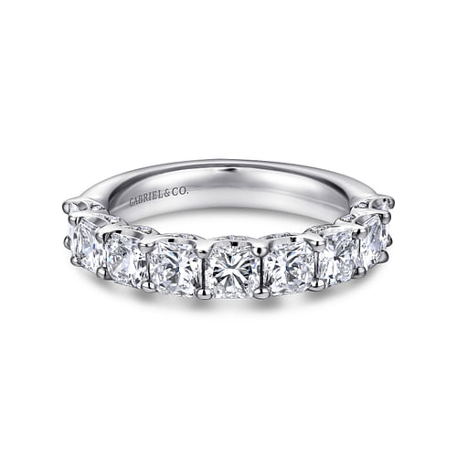 14K White Gold 9 Stone Prong Set Radiant Cut and Round Diamond Anniversary Band