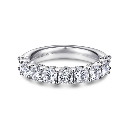 Gabriel - 14K White Gold 9 Stone Prong Set Radiant Cut and Round Diamond Anniversary Band