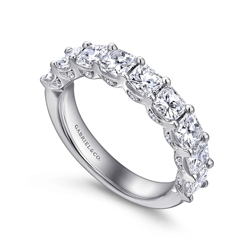 14K White Gold 9 Stone Prong Set Radiant Cut and Round Diamond Anniversary Band