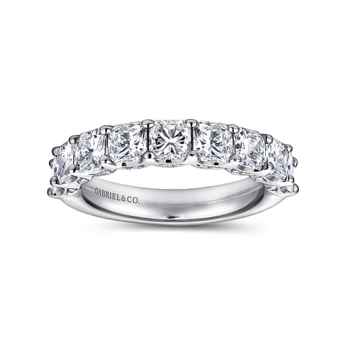 14K White Gold 9 Stone Prong Set Radiant Cut and Round Diamond Anniversary Band