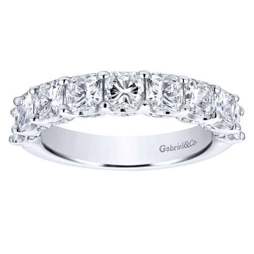 14K White Gold 9 Stone Prong Set Radiant Cut and Round Diamond Anniversary Band