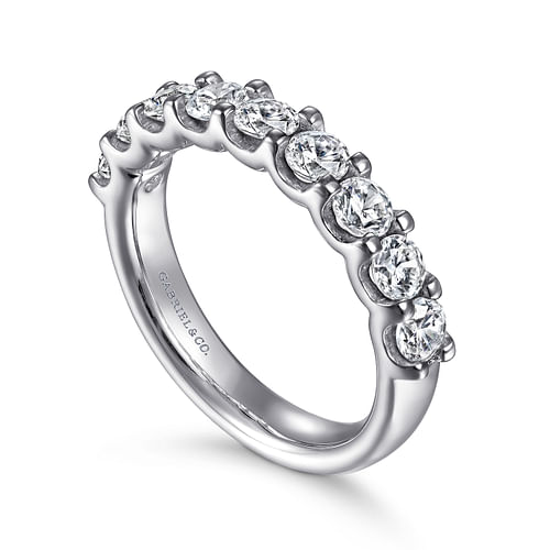 14K White Gold 9 Stone Shared Prong Round Diamond Anniversary Band