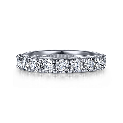 14K White Gold 9 Stone Shared Prong Round Diamond Anniversary Band