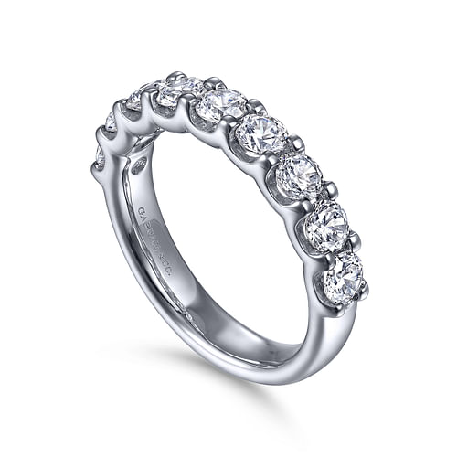 14K White Gold 9 Stone Shared Prong Round Diamond Anniversary Band