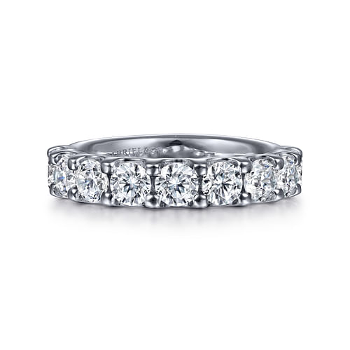 14K White Gold 9 Stone Shared Prong Round Diamond Anniversary Band