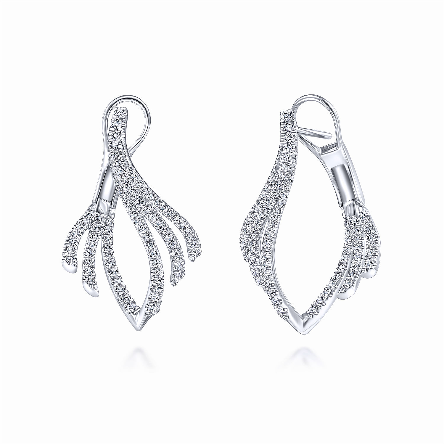 14K White Gold Abstract Curved Diamond Earrings