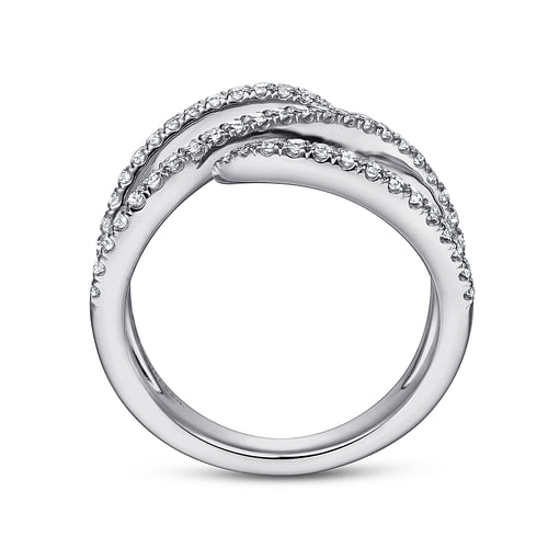 14K White Gold Abstract Diamond Bypass Wrap Ring