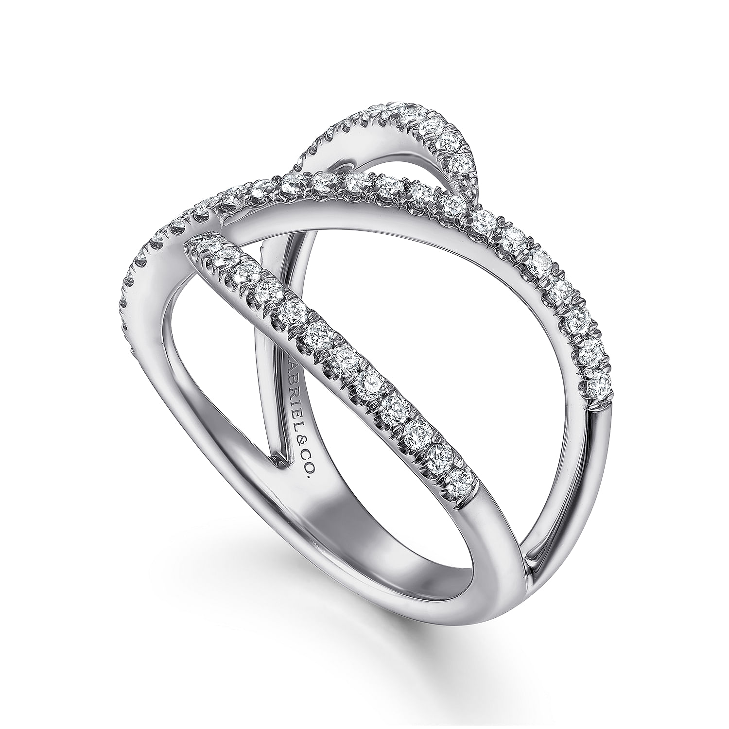14K White Gold Abstract Diamond Bypass Wrap Ring