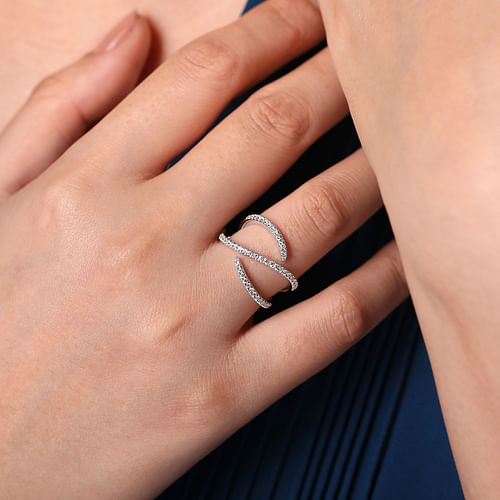 14K White Gold Abstract Diamond Bypass Wrap Ring