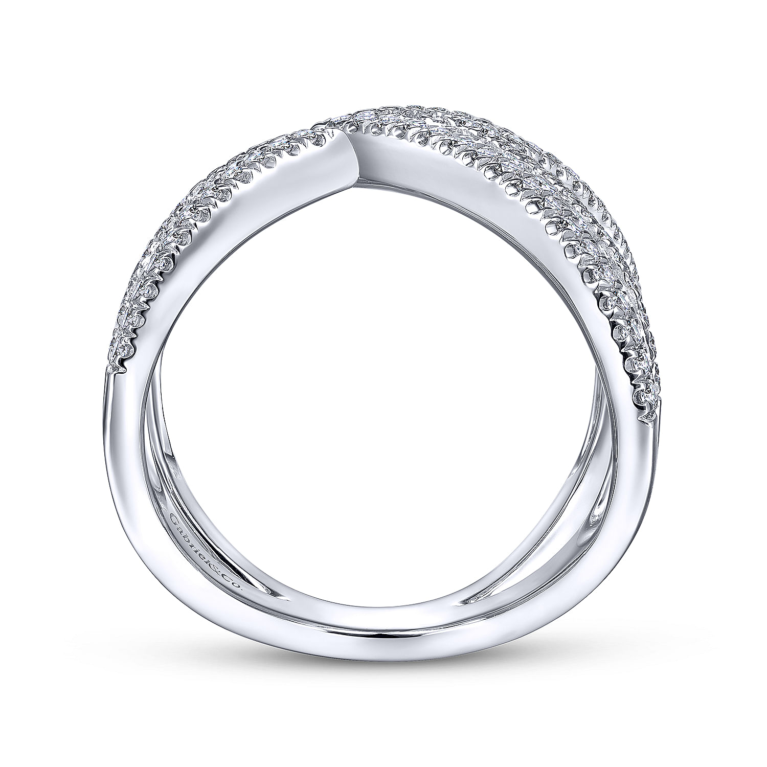 14K White Gold Abstract Diamond Pavé Bypass Open Ring