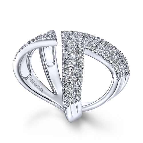 14K White Gold Abstract Diamond Pavé Bypass Open Ring