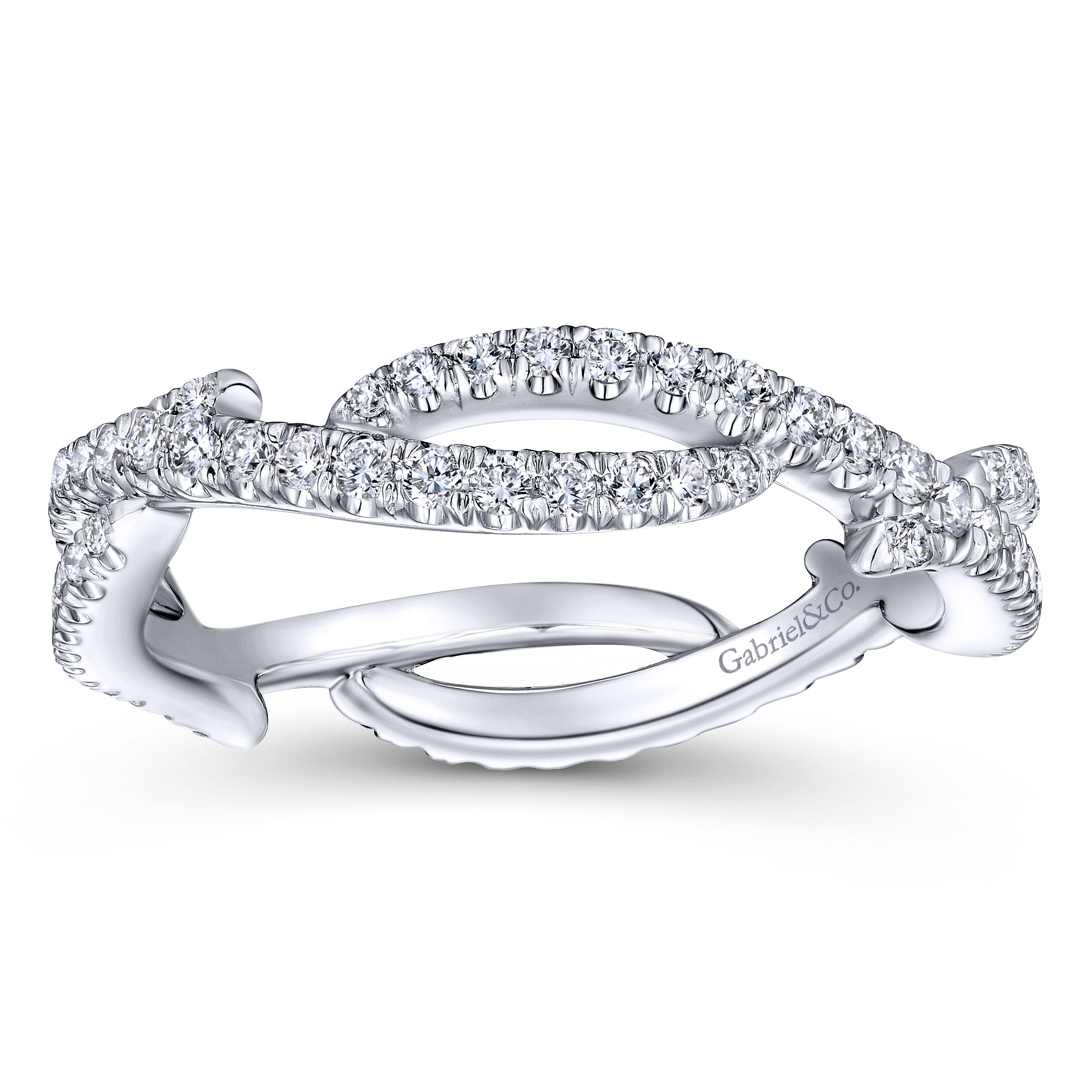 14K White Gold Abstract Twisted Diamond Eternity Ring