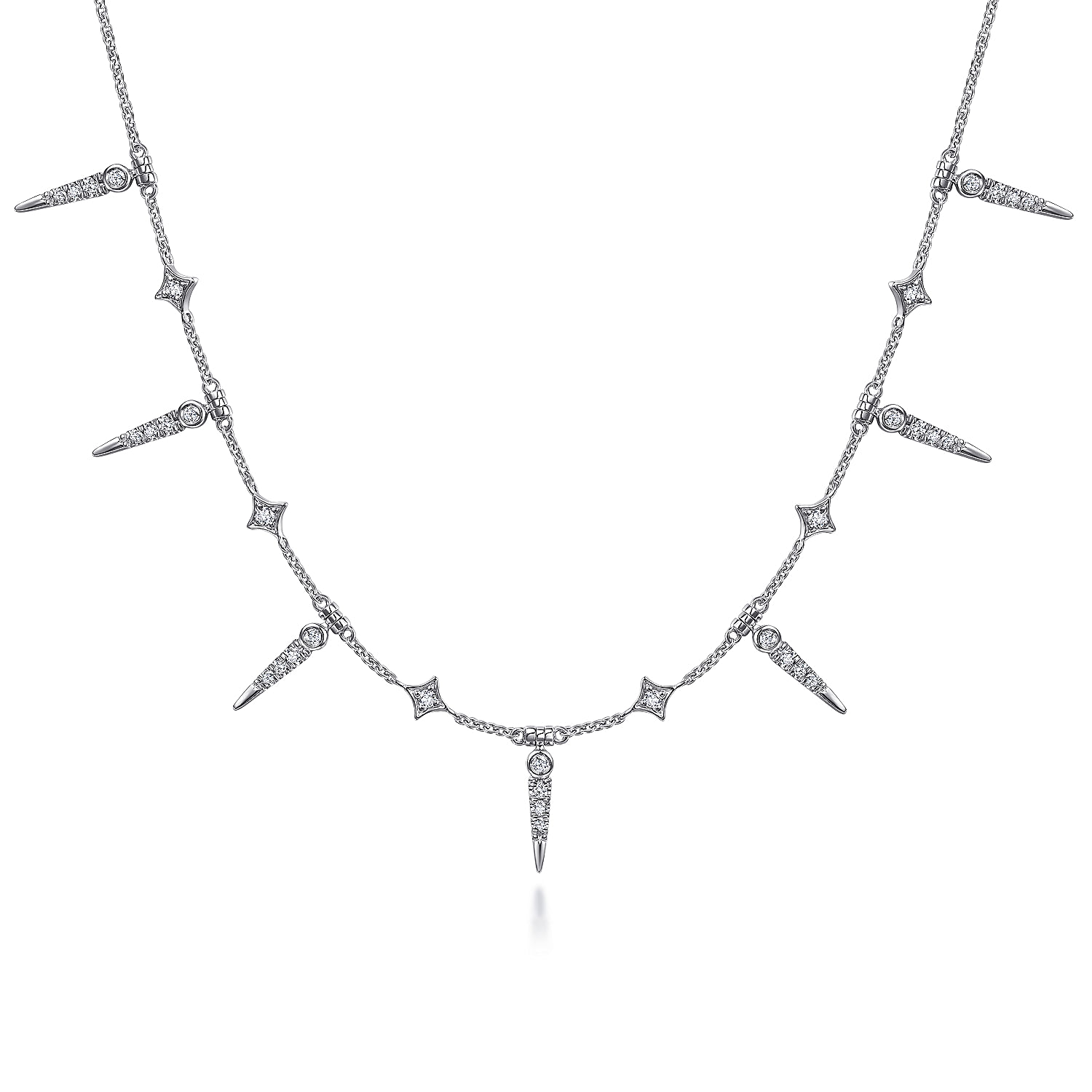 Gabriel - 14K White Gold Alternating Diamond Spike Necklace