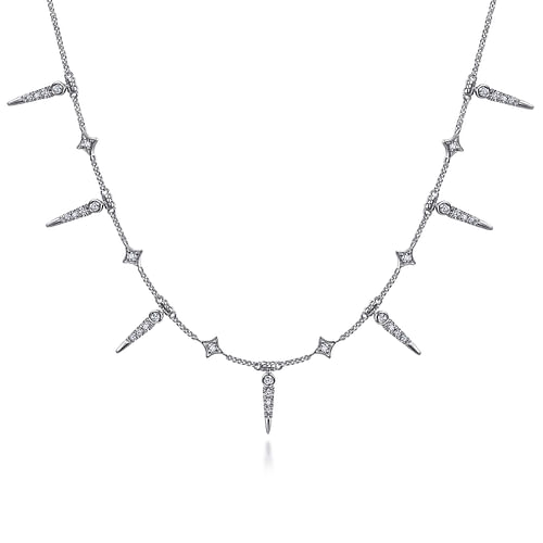 14K White Gold Alternating Diamond Spike Necklace