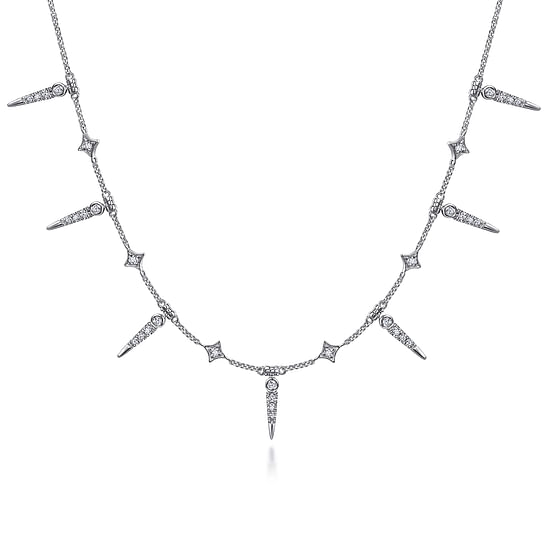 Gabriel - 14K White Gold Alternating Diamond Spike Necklace