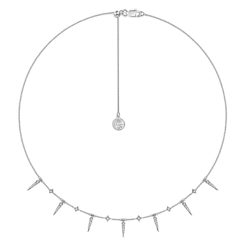 14K White Gold Alternating Diamond Spike Necklace