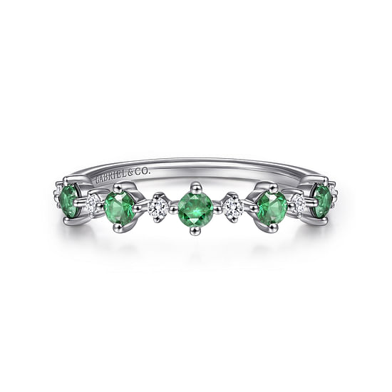 Gabriel - 14K White Gold Alternating Round Diamond and Emerald Ring